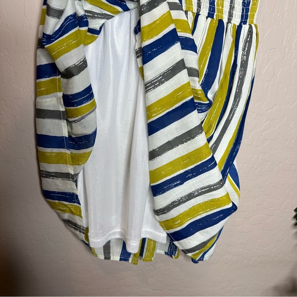 Striped Mini Skirt Dress, White Blue Green Gray Spring Summer Dress, size medium - Picture 8 of 15